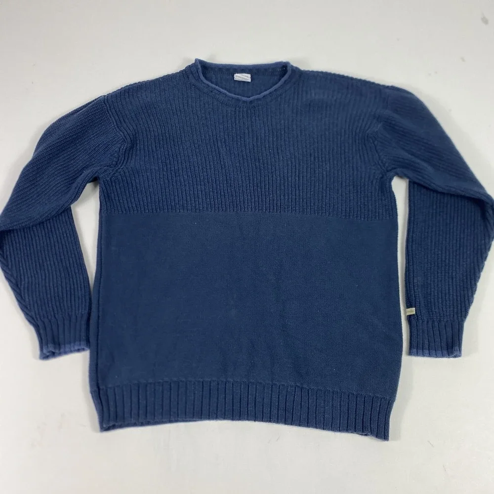 Columbia Sweater Mens XL Blue Cotton Crewneck Textured Rib Knit Pullover Casual